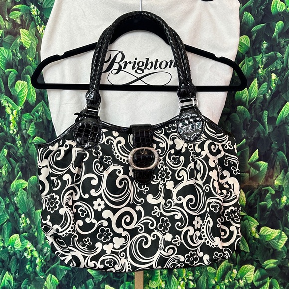 Brighton Handbags - Brighton Black and White Swirl Shoulder Bag with DustBag, Brand New!